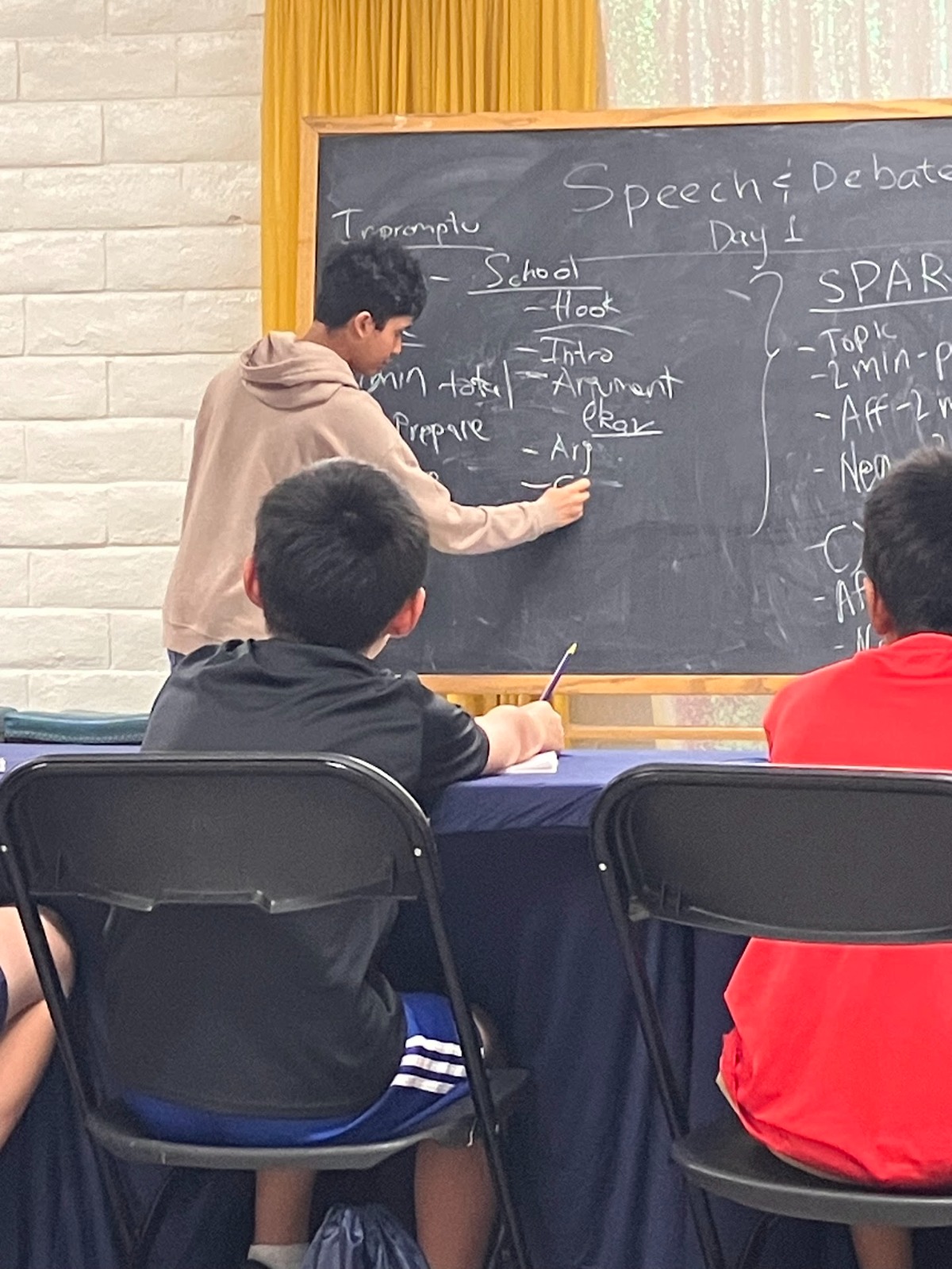 Students practicing public speaking at summer camp